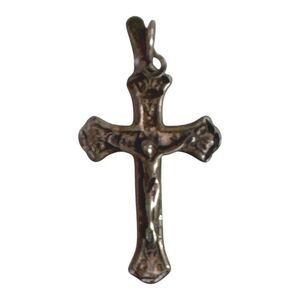 Vintage Crucifix Pendant Charm 925 Sterling Silver Hammered Design Made In India